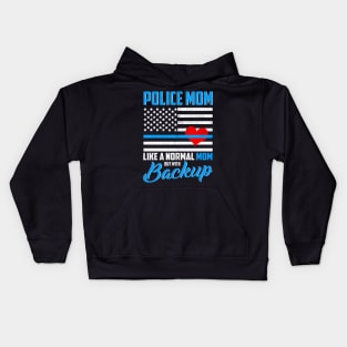 Cop Mom Proud Mother Police Officer Mom Gifts Blue Line Flag Kids Hoodie